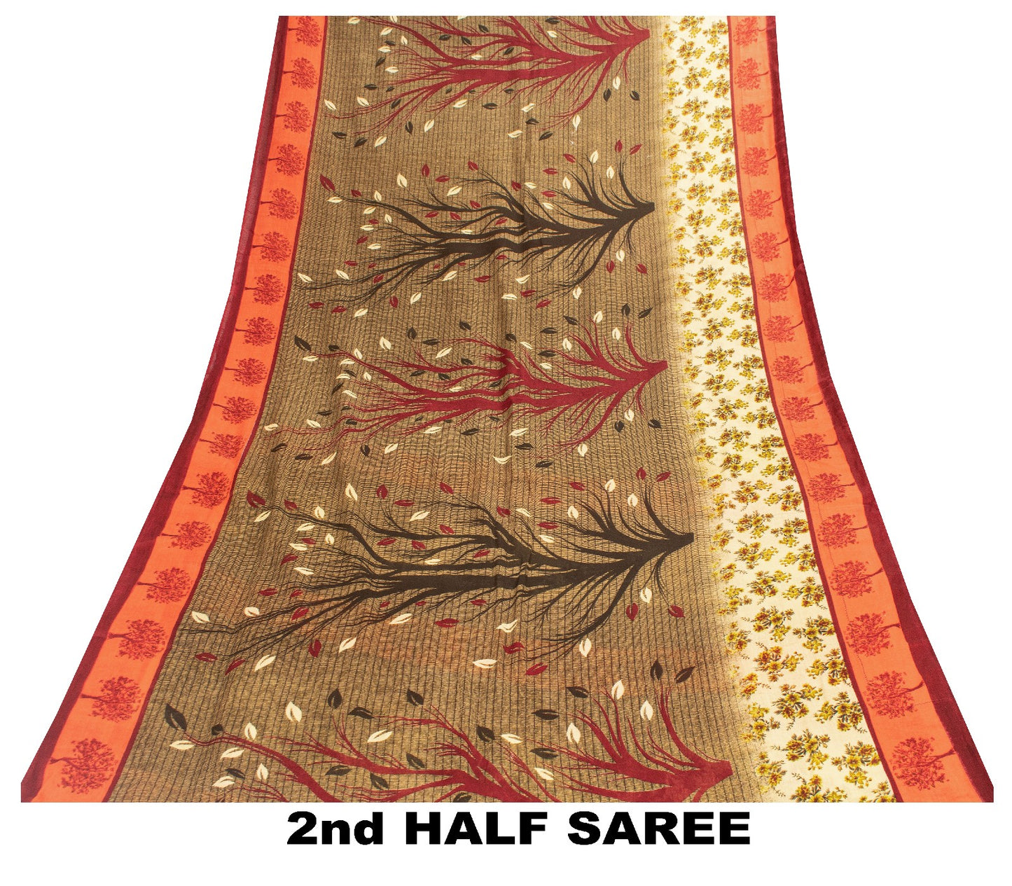 Sanskriti Vintage Sarees Brown Pure Cotton Floral Print 5+YD Sari Sustainable