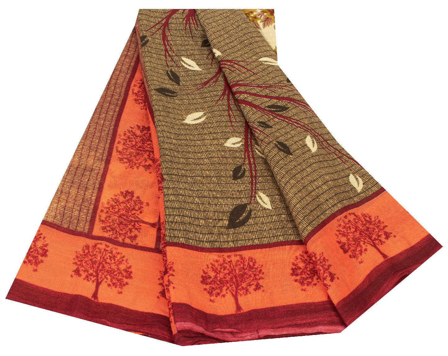 Sanskriti Vintage Sarees Brown Pure Cotton Floral Print 5+YD Sari Sustainable