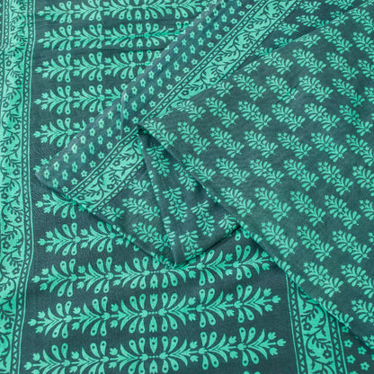 Sanskriti Vintage Sarees Blue Pure Cotton Hand Block Print Floral India5+YD Sari