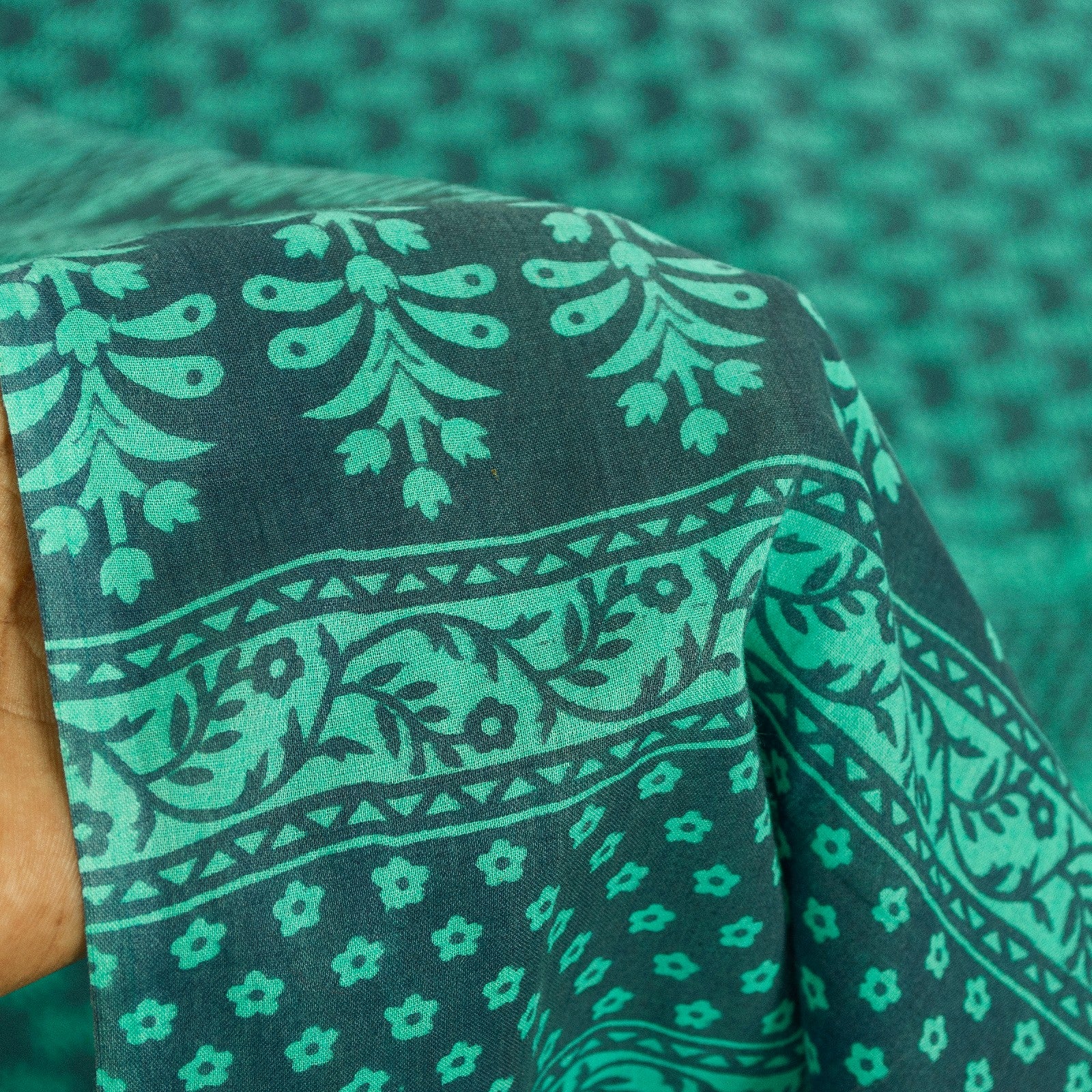 Sanskriti Vintage Saree Blue & Black 100% Pure Cotton Hand Block Printed Saree Floral India 5.5+Yd Sari For Crafting, Upcycling, Wearing