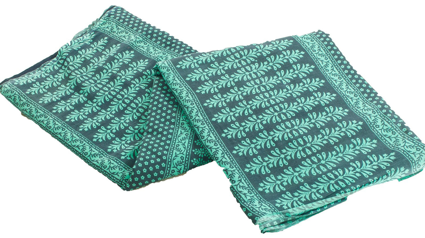 Sanskriti Vintage Sarees Blue Pure Cotton Hand Block Print Floral India5+YD Sari