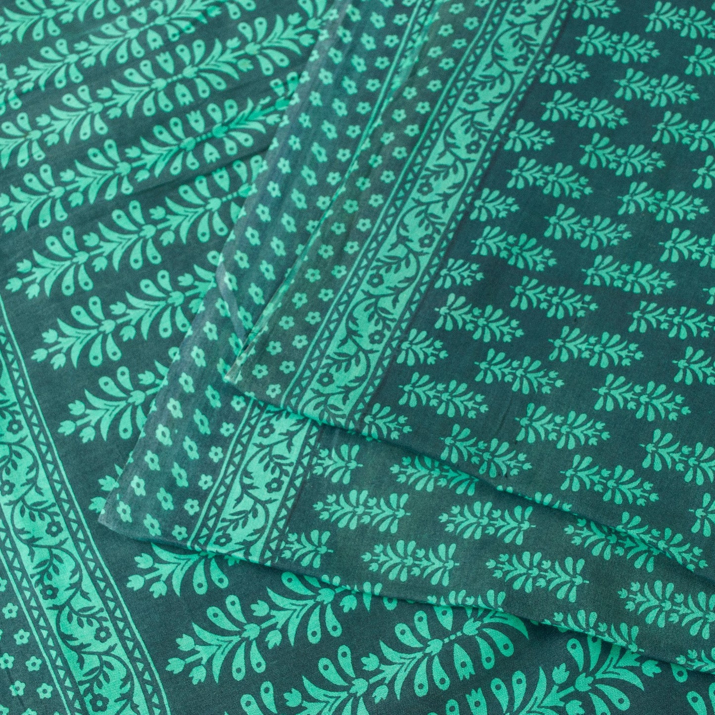 Sanskriti Vintage Sarees Blue Pure Cotton Hand Block Print Floral India5+YD Sari