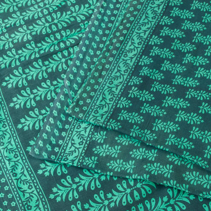 Sanskriti Vintage Sarees Blue Pure Cotton Hand Block Print Floral India5+YD Sari
