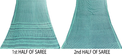 Sanskriti Vintage Sarees Blue Pure Cotton Hand Block Print Floral India5+YD Sari