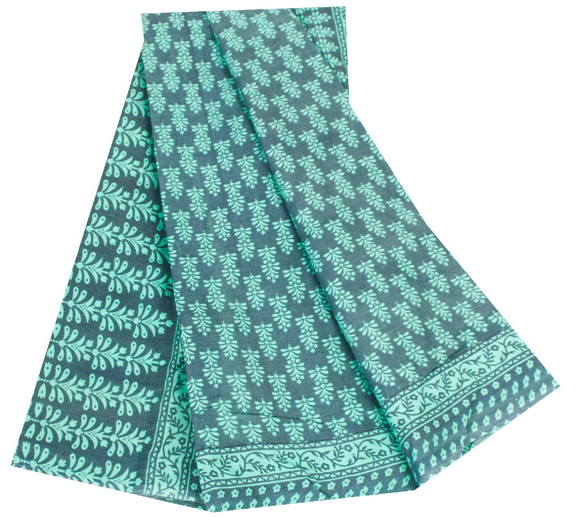 Sanskriti Vintage Sarees Blue Pure Cotton Hand Block Print Floral India5+YD Sari