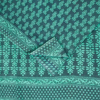 Sanskriti Vintage Sarees Blue Pure Cotton Hand Block Print Floral India5+YD Sari