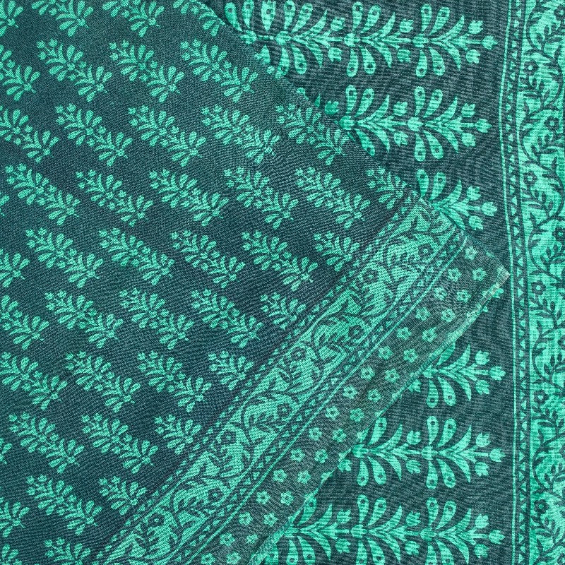 Sanskriti Vintage Sarees Blue Pure Cotton Hand Block Print Floral India5+YD Sari