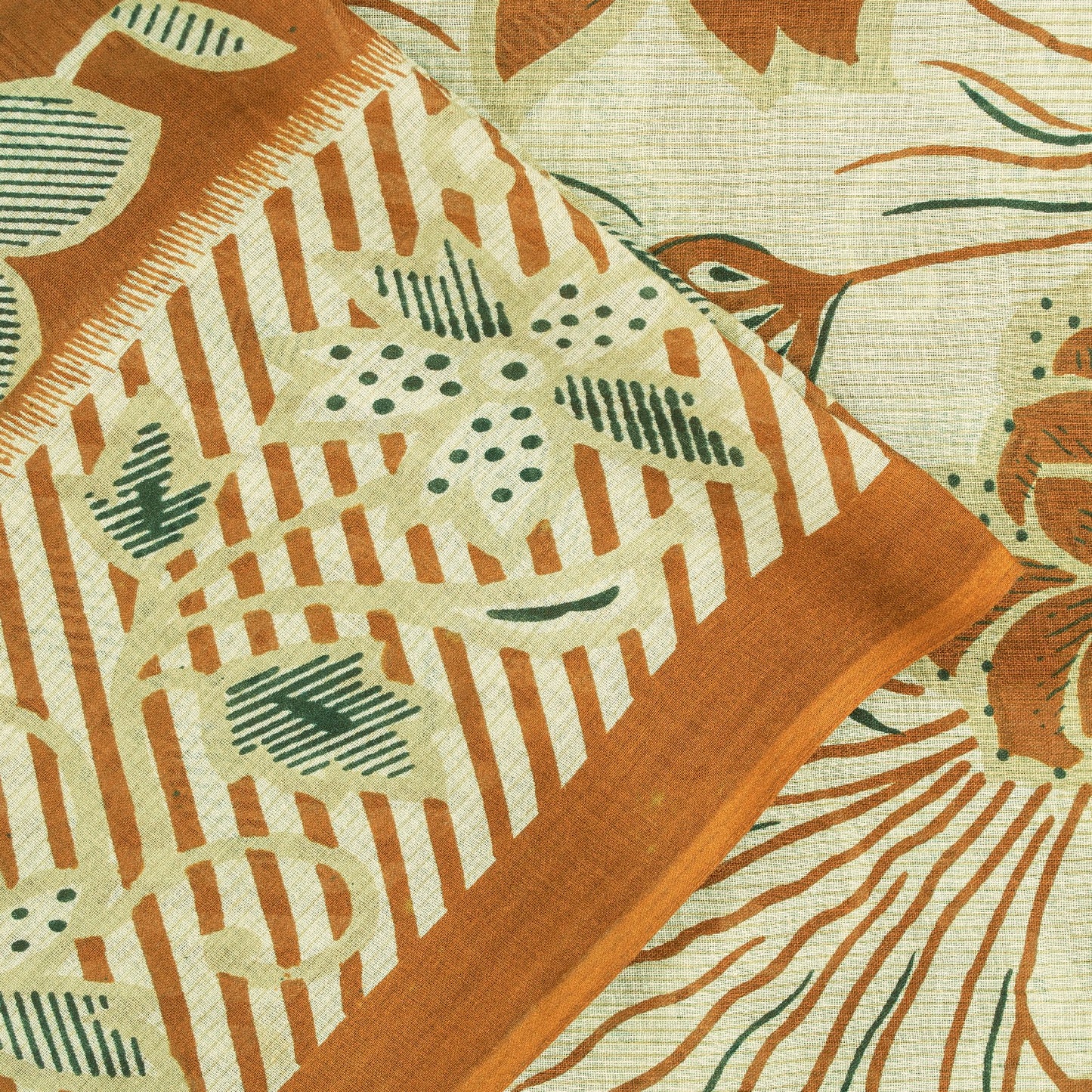 Sanskriti Vintage Sarees Brown Pure Cotton Floral Printed 5+YD Sari Boho Fabric