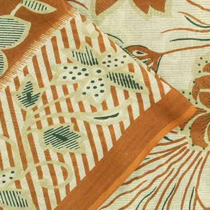 Sanskriti Vintage Sarees Brown Pure Cotton Floral Printed 5+YD Sari Boho Fabric