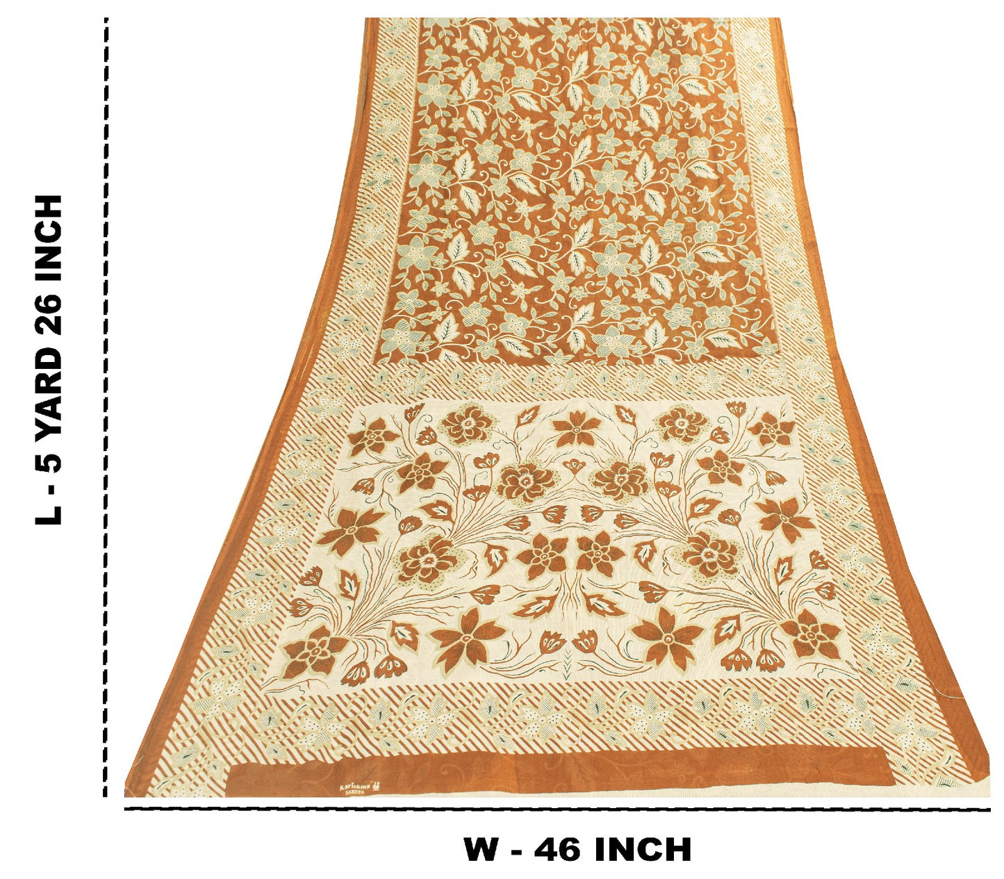 Sanskriti Vintage Sarees Brown Pure Cotton Floral Printed 5+YD Sari Boho Fabric
