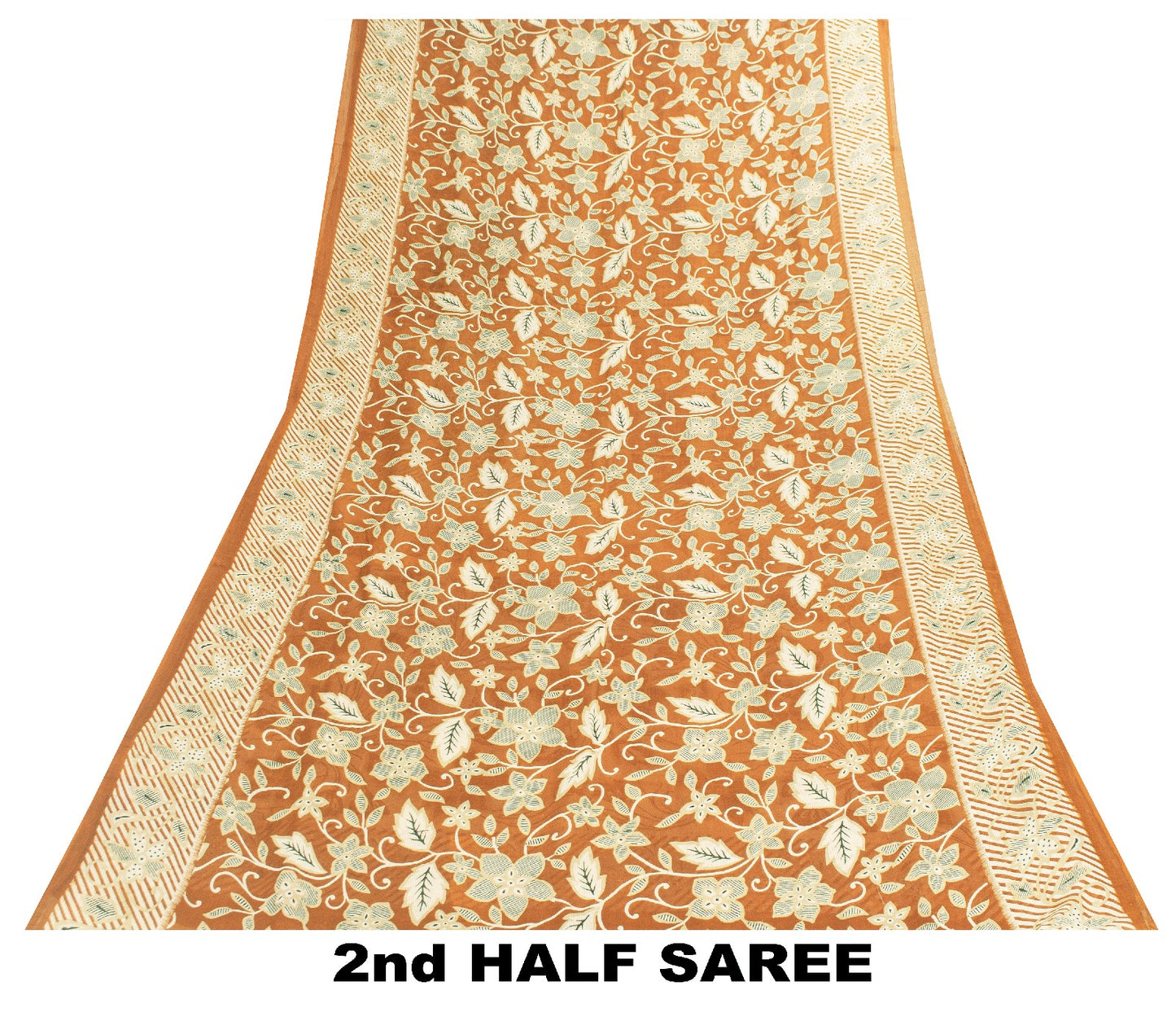 Sanskriti Vintage Sarees Brown Pure Cotton Floral Printed 5+YD Sari Boho Fabric