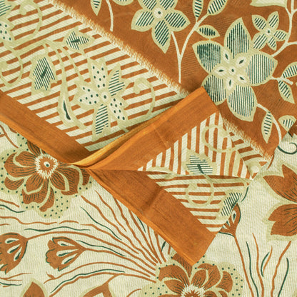 Sanskriti Vintage Sarees Brown Pure Cotton Floral Printed 5+YD Sari Boho Fabric
