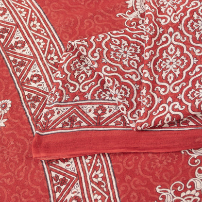 Sanskriti Vintage Sarees Red 100%Pure Cotton Floral Print 5+YD Sari For Crafters
