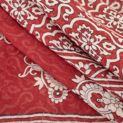 Sanskriti Vintage Sarees Red 100%Pure Cotton Floral Print 5+YD Sari For Crafters