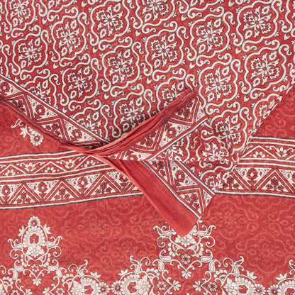 Sanskriti Vintage Sarees Red 100%Pure Cotton Floral Print 5+YD Sari For Crafters