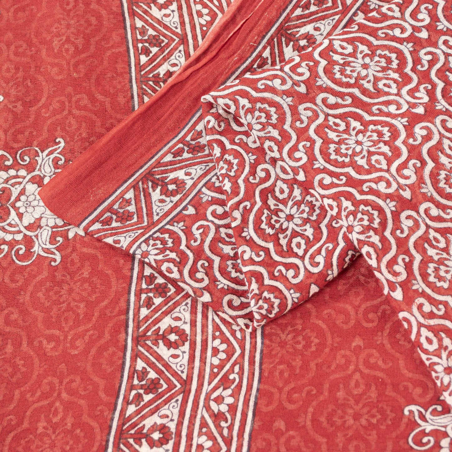 Sanskriti Vintage Sarees Red 100%Pure Cotton Floral Print 5+YD Sari For Crafters