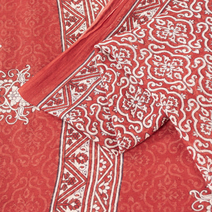 Sanskriti Vintage Sarees Red 100%Pure Cotton Floral Print 5+YD Sari For Crafters