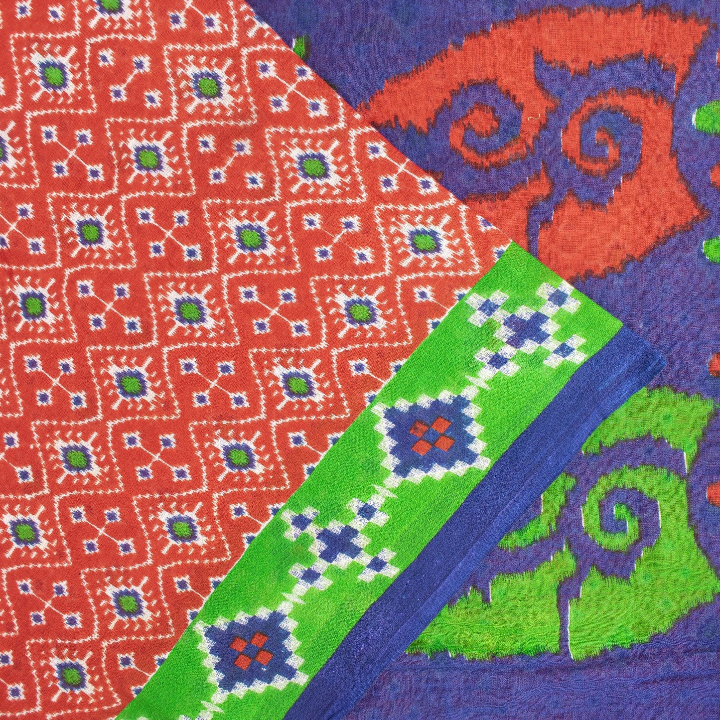 Sanskriti Vintage Sarees Red Pure Cotton Ikat Patola Geometric Printed 5+YD Sari