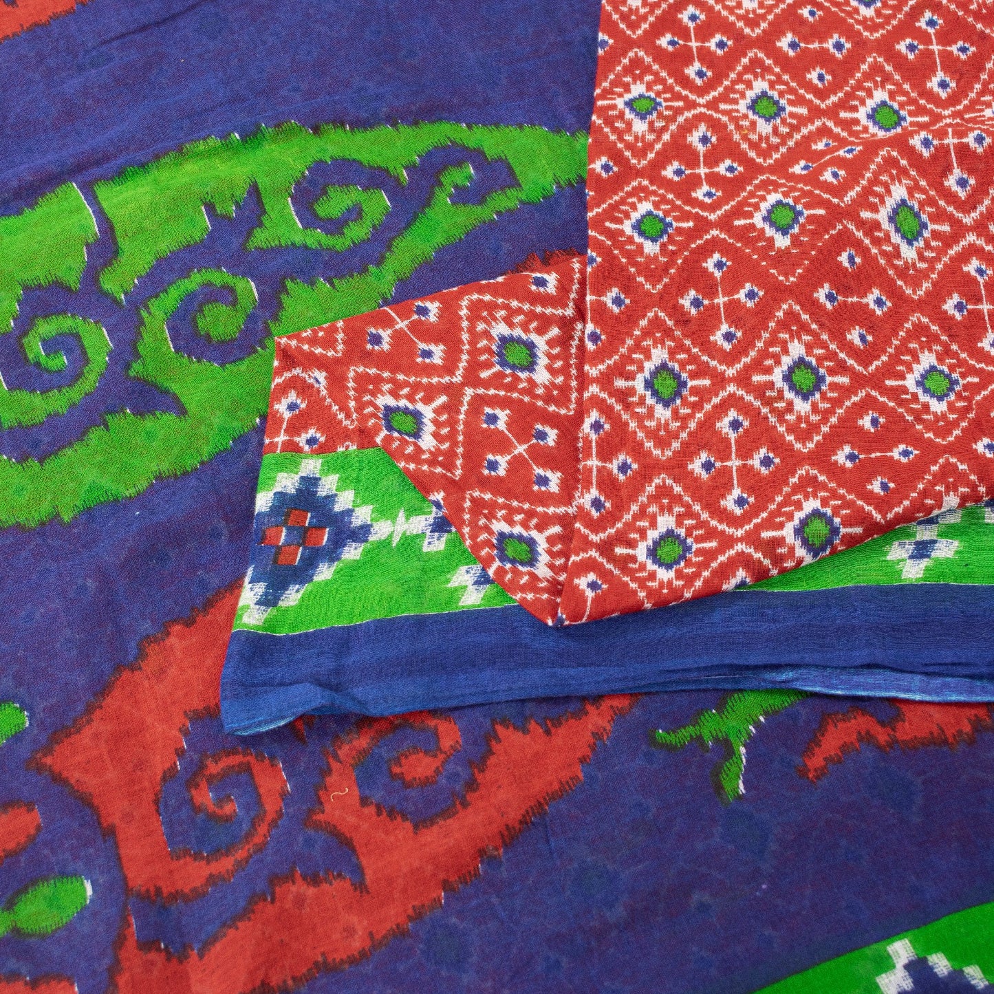 Sanskriti Vintage Sarees Red Pure Cotton Ikat Patola Geometric Printed 5+YD Sari