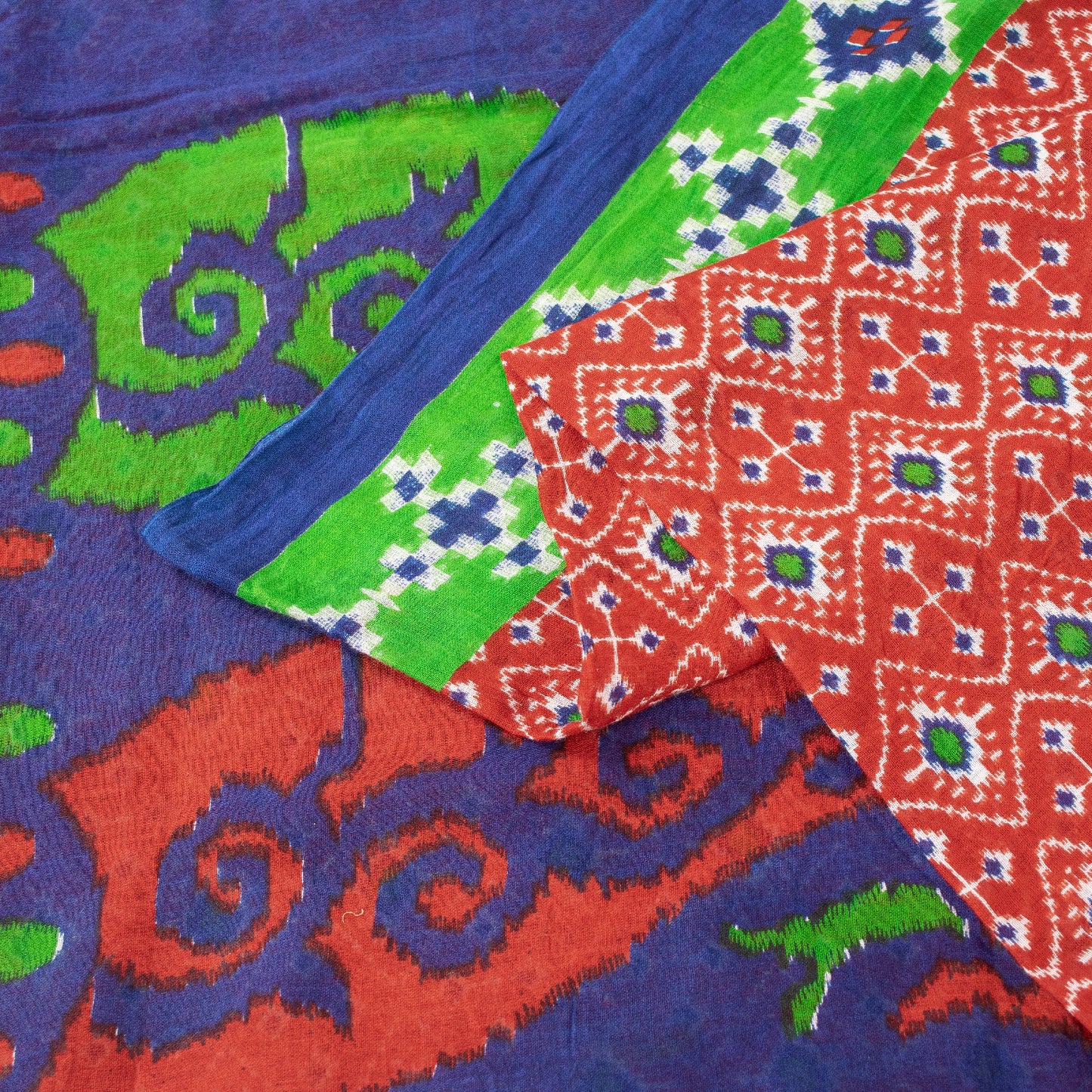Sanskriti Vintage Sarees Red Pure Cotton Ikat Patola Geometric Printed 5+YD Sari