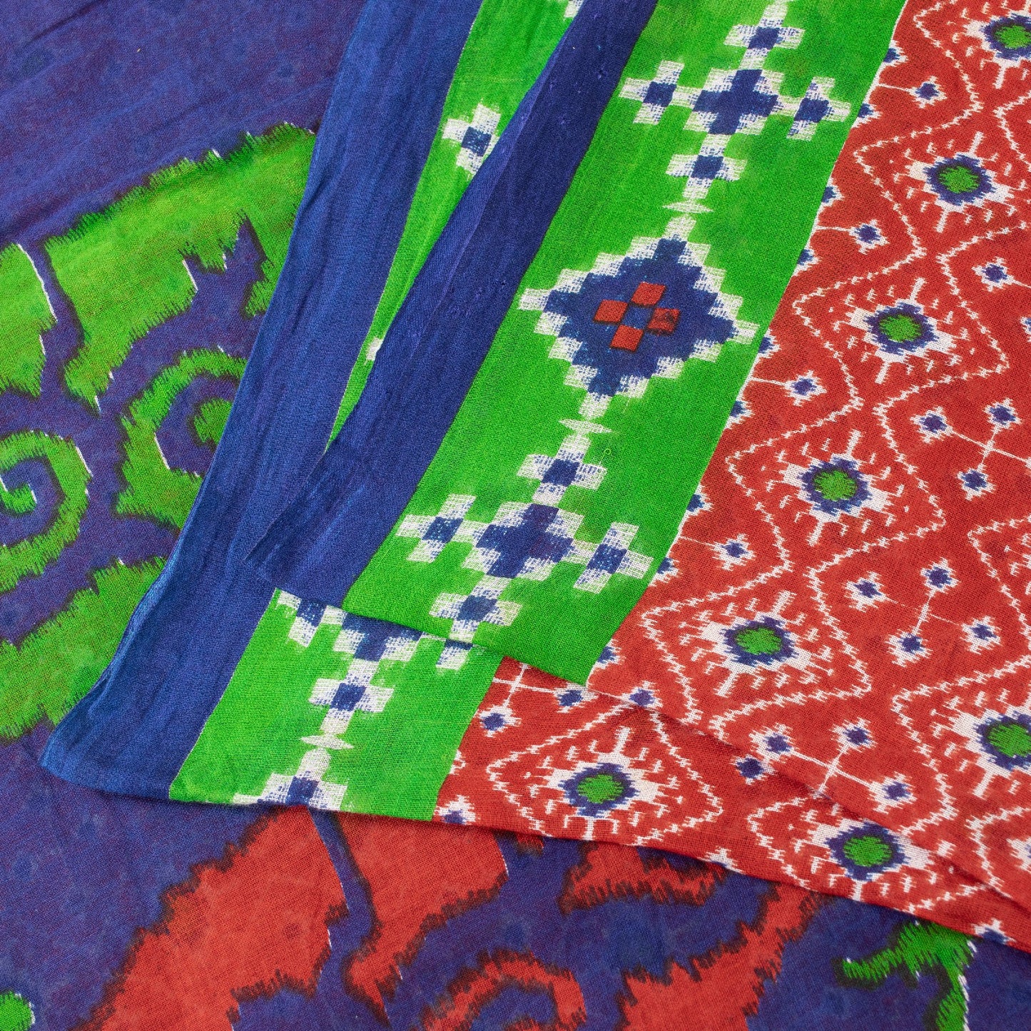Sanskriti Vintage Sarees Red Pure Cotton Ikat Patola Geometric Printed 5+YD Sari