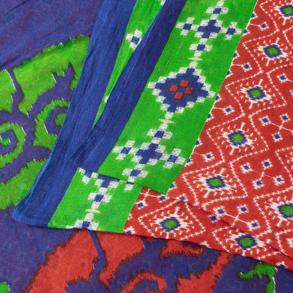 Sanskriti Vintage Sarees Red Pure Cotton Ikat Patola Geometric Printed 5+YD Sari