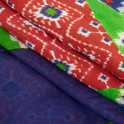 Sanskriti Vintage Sarees Red Pure Cotton Ikat Patola Geometric Printed 5+YD Sari