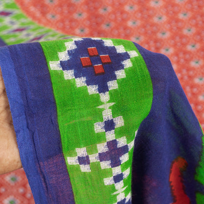 Sanskriti Vintage Sarees Red Pure Cotton Ikat Patola Geometric Printed 5+YD Sari