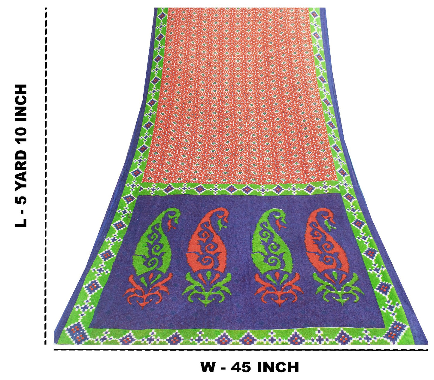 Sanskriti Vintage Sarees Red Pure Cotton Ikat Patola Geometric Printed 5+YD Sari