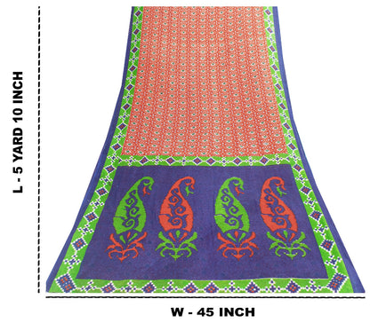 Sanskriti Vintage Sarees Red Pure Cotton Ikat Patola Geometric Printed 5+YD Sari