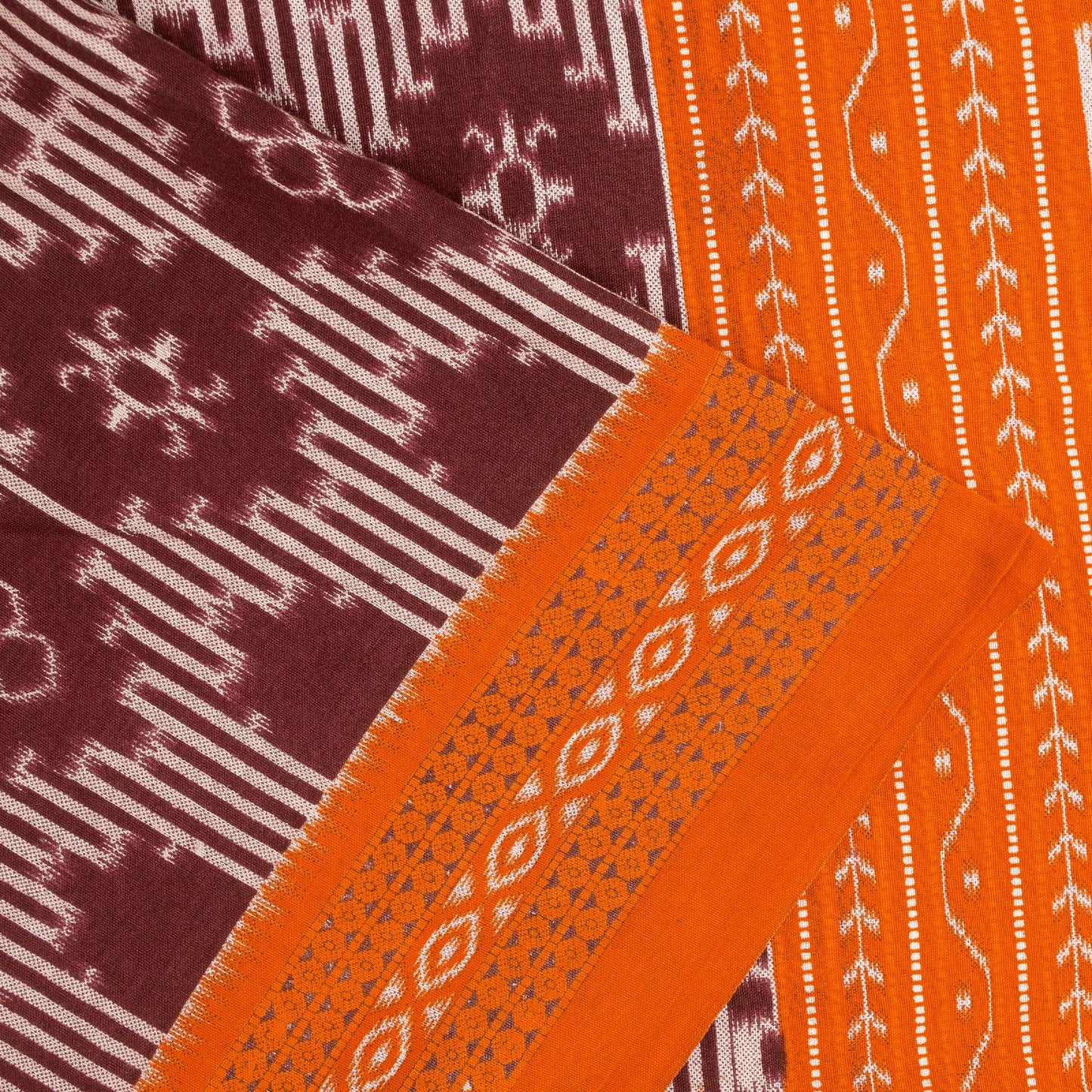 Sanskriti Vintage Sarees Dark Red 100%Pure Cotton Geometric Ikat Print 5+YD Sari