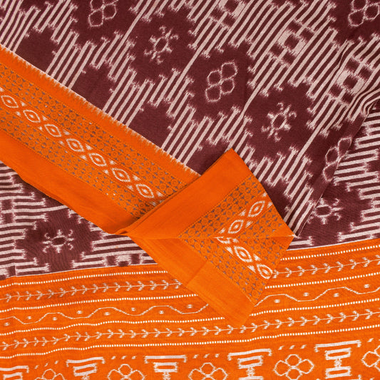 Sanskriti Vintage Sarees Dark Red 100%Pure Cotton Geometric Ikat Print 5+YD Sari