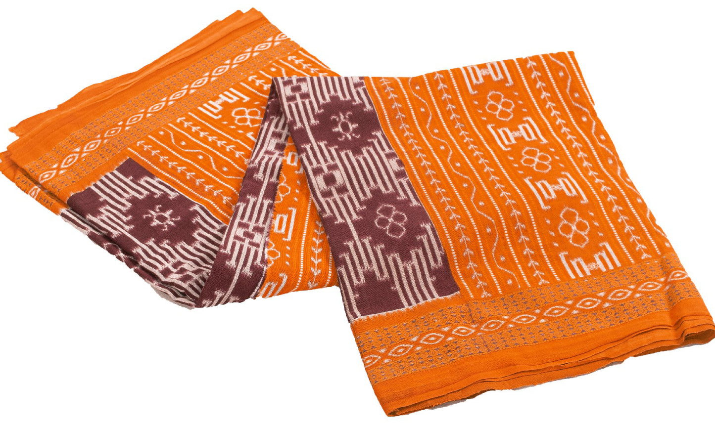 Sanskriti Vintage Sarees Dark Red 100%Pure Cotton Geometric Ikat Print 5+YD Sari
