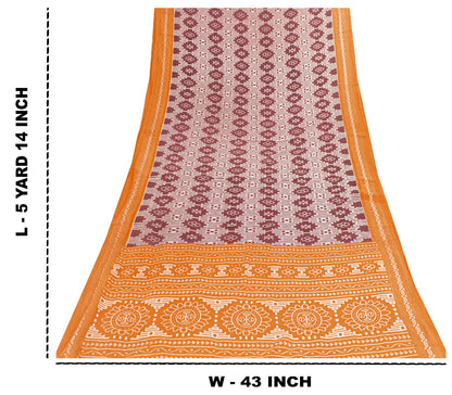 Sanskriti Vintage Sarees Dark Red 100%Pure Cotton Geometric Ikat Print 5+YD Sari