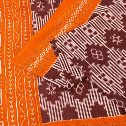 Sanskriti Vintage Sarees Dark Red 100%Pure Cotton Geometric Ikat Print 5+YD Sari