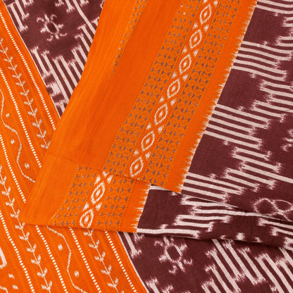 Sanskriti Vintage Sarees Dark Red 100%Pure Cotton Geometric Ikat Print 5+YD Sari