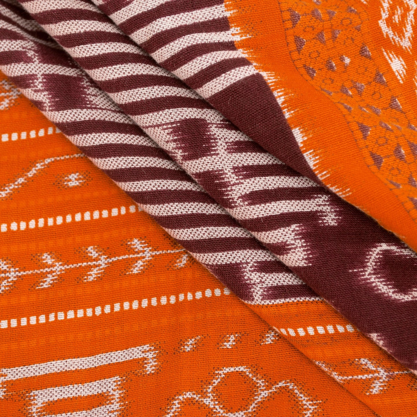Sanskriti Vintage Sarees Dark Red 100%Pure Cotton Geometric Ikat Print 5+YD Sari