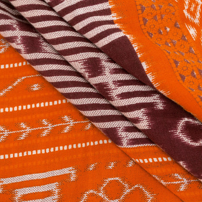 Sanskriti Vintage Sarees Dark Red 100%Pure Cotton Geometric Ikat Print 5+YD Sari