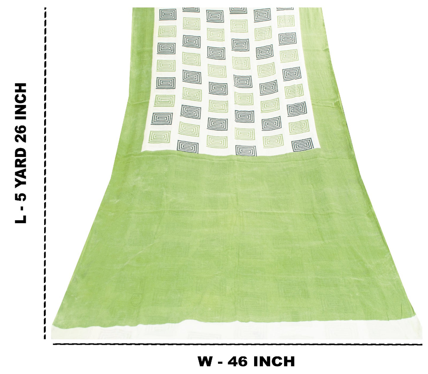 Sanskriti Vintage Sarees Green & Ivory 100%Pure Cotton Geometric Print 5+YD Sari
