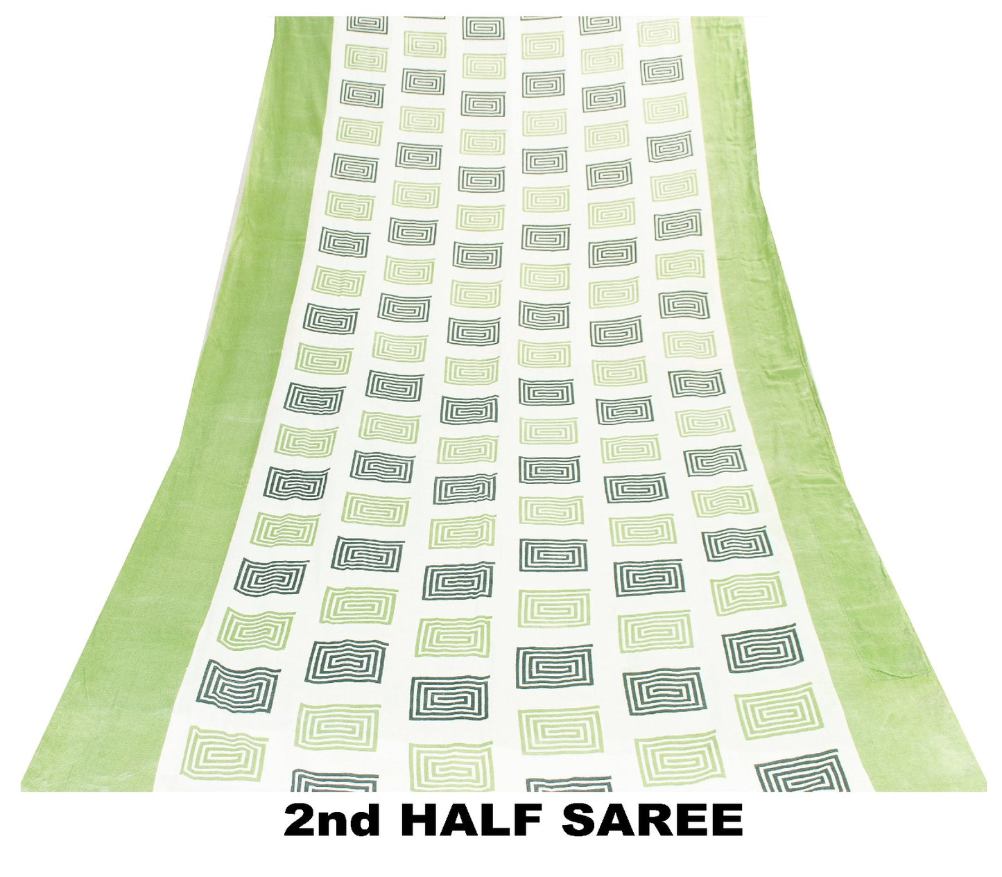 Sanskriti Vintage Sarees Green & Ivory 100%Pure Cotton Geometric Print 5+YD Sari