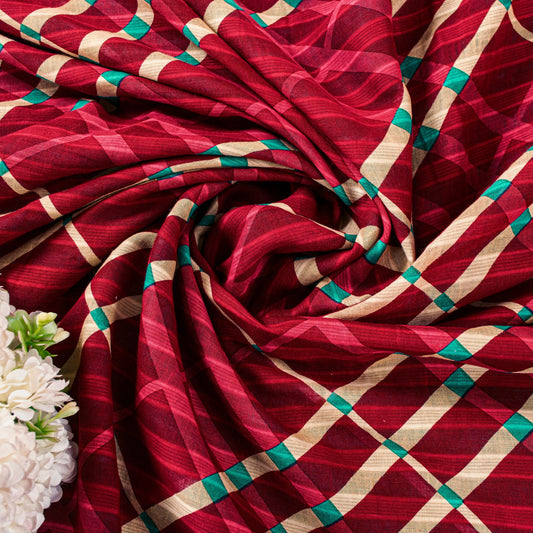 Sanskriti Vintage Red-Green Pure Cotton Sarees 5.5YD Fabric Geometric Print Sari