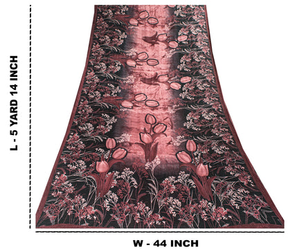 Sanskriti Vintage Black & Pink Pure Cotton Sarees Fabric 5+YD Digital Print Sari