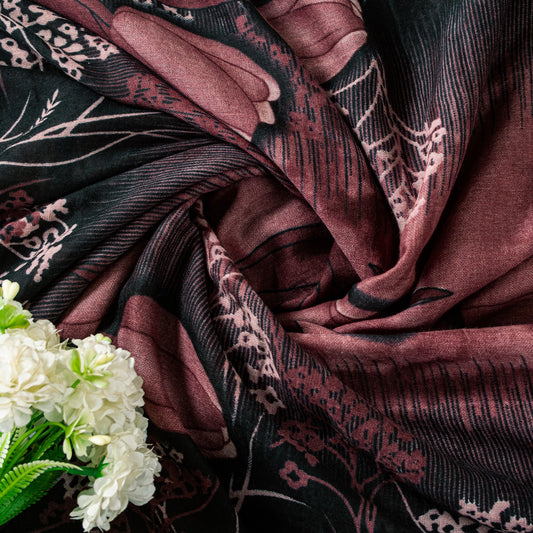 Sanskriti Vintage Black & Pink Pure Cotton Sarees Fabric 5+YD Digital Print Sari