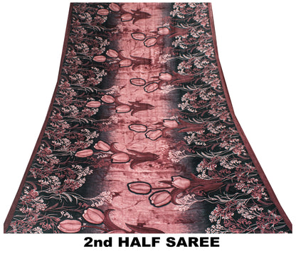 Sanskriti Vintage Black & Pink Pure Cotton Sarees Fabric 5+YD Digital Print Sari