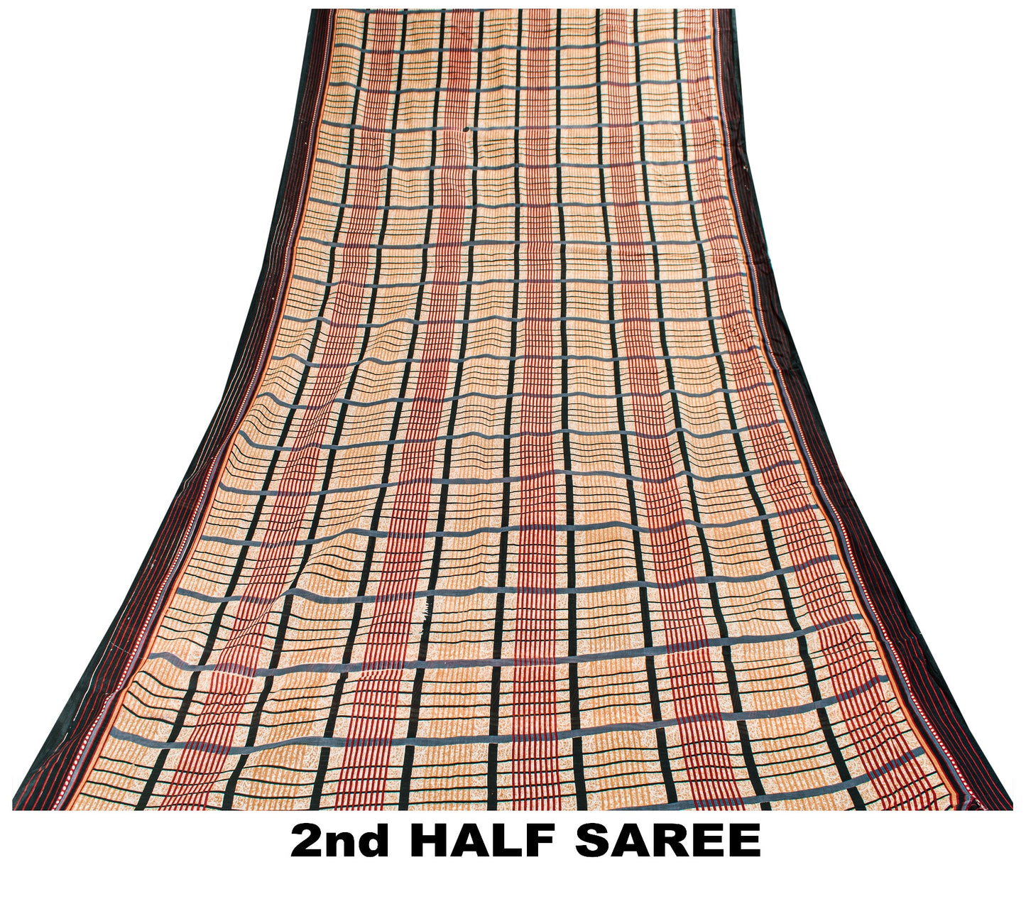 Sanskriti Vintage Cream Pure Cotton Sarees 5.5+YD Fabric Check Line Printed Sari