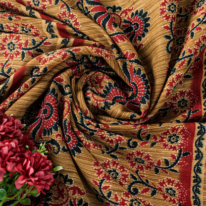 Sanskriti Vintage Black & Brown Pure Cotton Sarees Fabric 5+YD Floral Print Sari