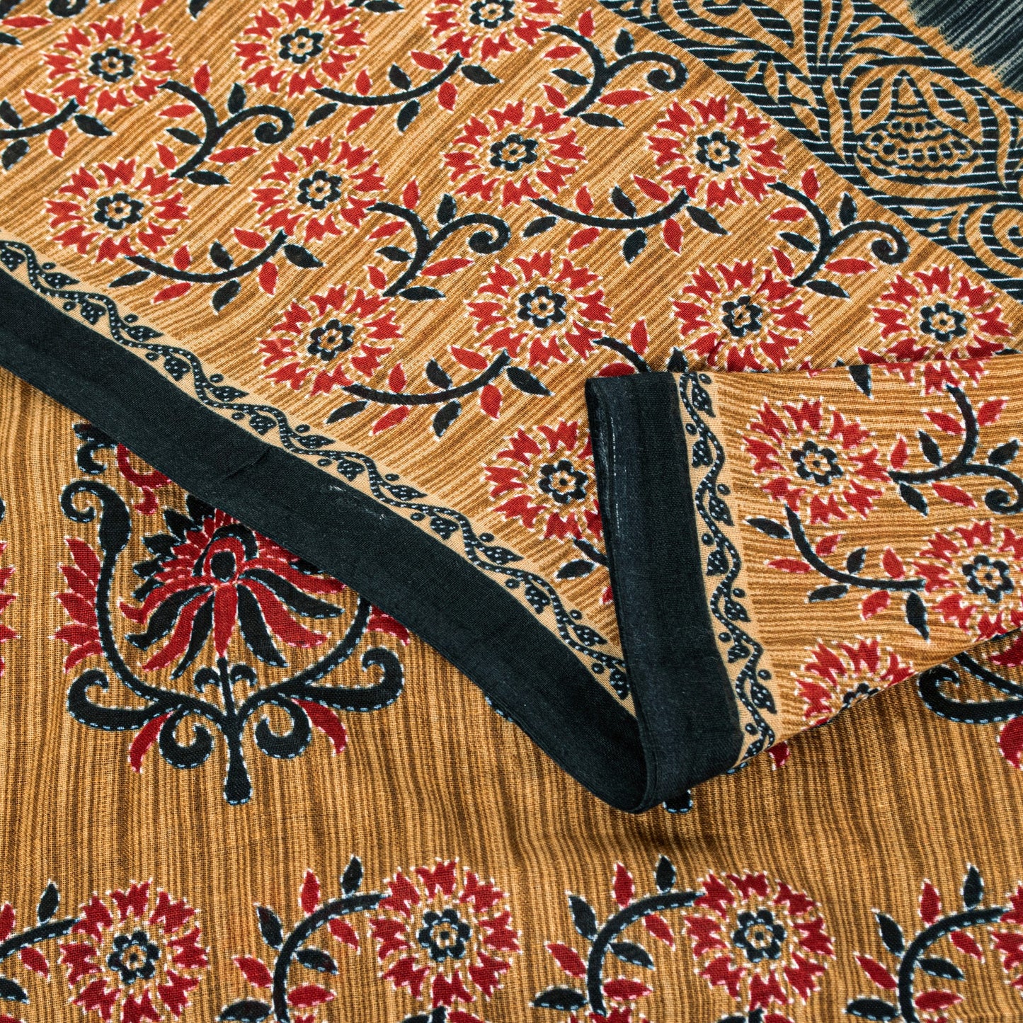 Sanskriti Vintage Black & Brown Pure Cotton Sarees Fabric 5+YD Floral Print Sari