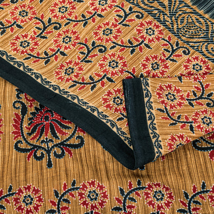 Sanskriti Vintage Black & Brown Pure Cotton Sarees Fabric 5+YD Floral Print Sari