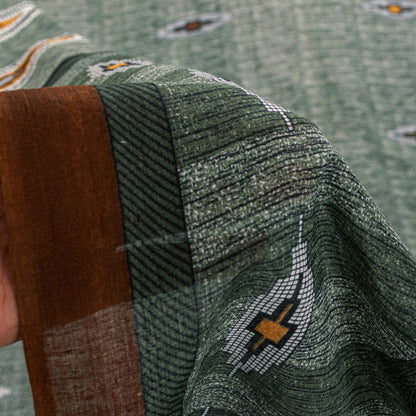 Sanskriti Vintage Green 100% Pure Cotton Sarees 5+YD Fabric Geometric Print Sari