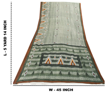 Sanskriti Vintage Green 100% Pure Cotton Sarees 5+YD Fabric Geometric Print Sari